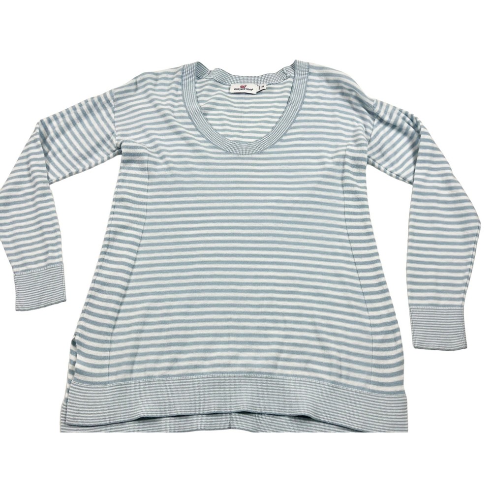 Vineyard Vines Sweater Striped Light Blue Pima Cotton Size XS Scoop Neck Soft!